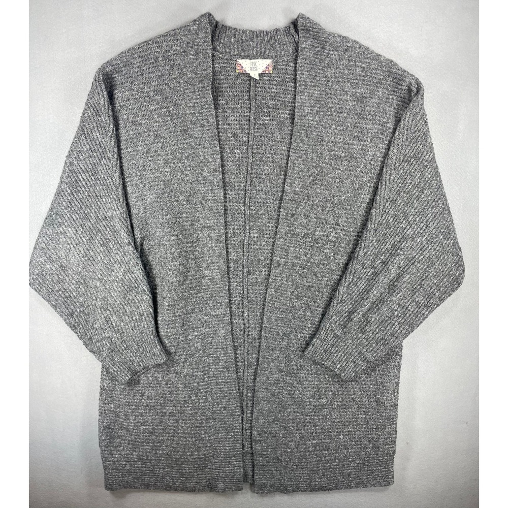 Pink Rose Womens Cardigan Open Front Gray Marled Knit Sweater Small